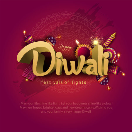 Indian festival Happy Diwali with Diwali props, holiday Background with crackers, Diwali celebration greeting card, abstract vector illustration.のイラスト素材