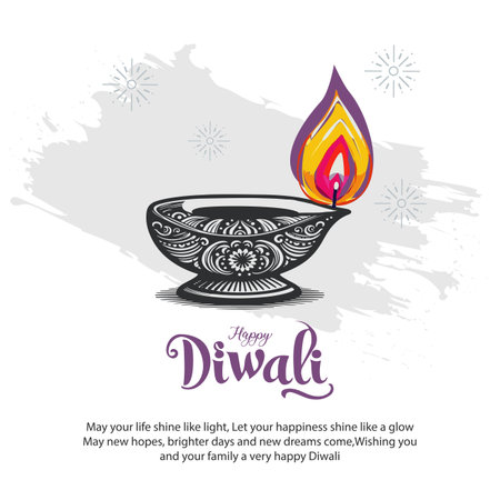 Indian festival of lights Happy Diwali, holiday Background, Diwali celebration greeting card, abstract vector illustration design.のイラスト素材