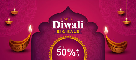 Indian festival of lights Happy Diwali, holiday Background, Diwali celebration greeting card, abstract vector illustration design.のイラスト素材