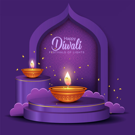 Indian festival of lights Happy Diwali, holiday Background, Diwali celebration greeting card, abstract vector illustration design.のイラスト素材