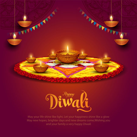 Indian festival of lights Happy Diwali, holiday Background, Diwali celebration greeting card, abstract vector illustration design.のイラスト素材