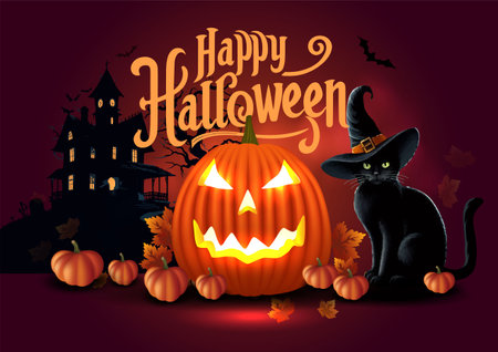 happy Halloween poster, flyer, banner creative design. abstract vector illustration designのイラスト素材