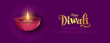 happy Diwali. Indian festivals of light with outline colorful Diya. abstract vector illustration designのイラスト素材