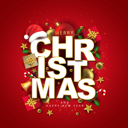 merry Christmas greetings, letter writing on step by step. abstract vector illustration designのイラスト素材