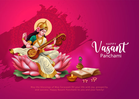 Sarasvati for happy Vasant Panchami Puja of India. abstract vector illustration designのイラスト素材