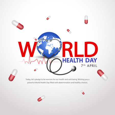World health day with red heart and world sign. abstract vector illustration designのイラスト素材