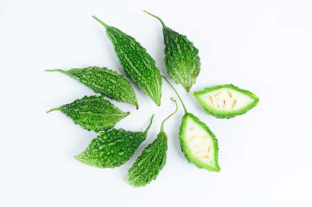 Momordica charantia on white backgroundの写真素材