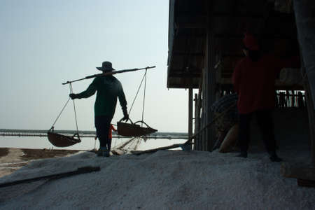 Salt farming in the coastal Phetchaburi provinces of Thailandの写真素材