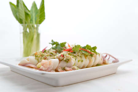 Steam squid with spicy chilli and lemon sauceの写真素材