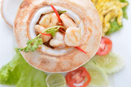 Thai food steamed seafood custard , curry seafood mixedの写真素材