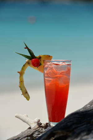 fruity mocktail drink on beachの写真素材