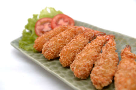 fried prawns on white background
