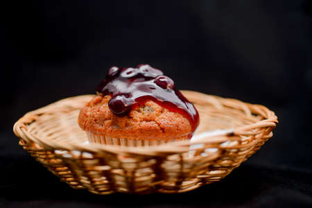 Blueberry cupcake on white backgroundの写真素材