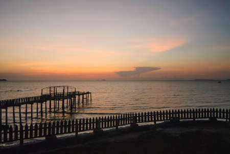 Fence at sunset in beach, Patthaya, Thailandの写真素材