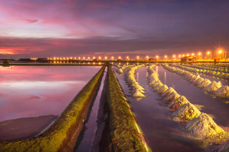 Beautiful Night Scene of Salt Pan in Thailandの写真素材