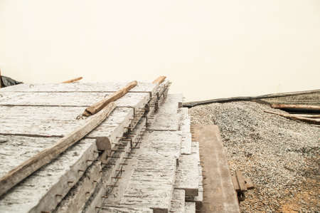 Concrete block for a new building on a construction site in rural countryside.の写真素材