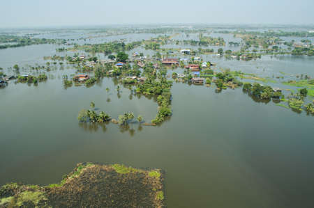 Flood waters overtake a city in Thailand の写真素材