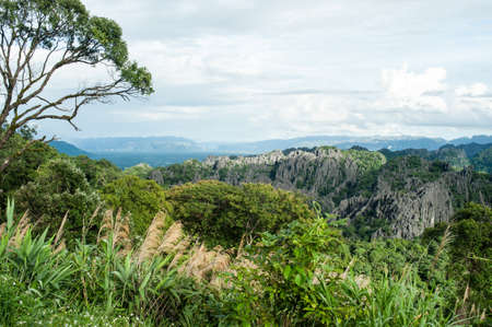 A natural geological wonder of limestone mountain, Laosの写真素材
