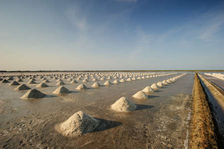 View of Salt evaporation ponds in gulf of Thai, Thailand