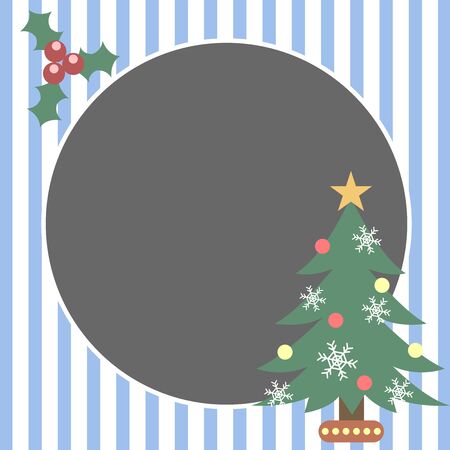 christmas tree holly berry blue illustration frame vectorのイラスト素材