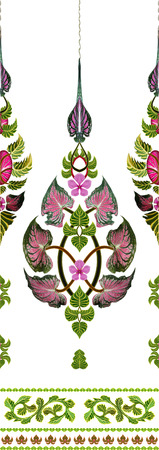 Pattern of flowers and leaves isolated on white background.
