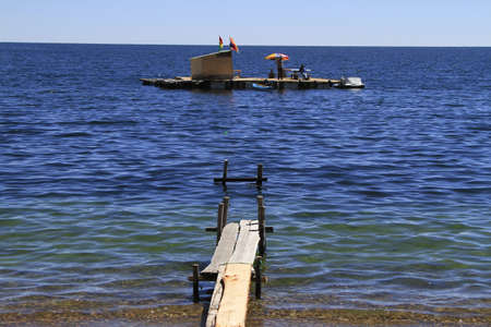 Floating restaurant, Copacabana, Boliviaのeditorial素材