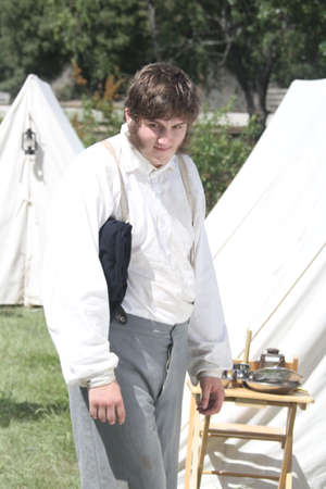 Civil War Reenactment; soldiers in tentsのeditorial素材