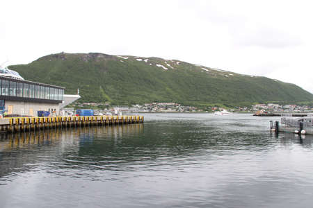 City of Tromso, Norway, View of mountains, buildings, churches and fjordsのeditorial素材