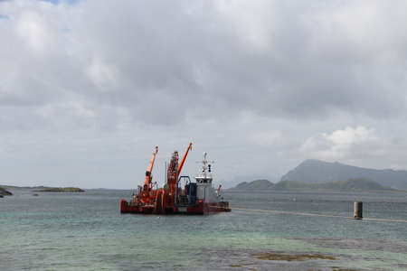Lofoten peninsula, Norway, Mountains, lakes, and fjords, fishing trawlerのeditorial素材