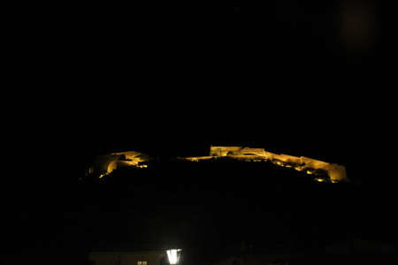 Night view of castle in Nafplion, Greeceの写真素材