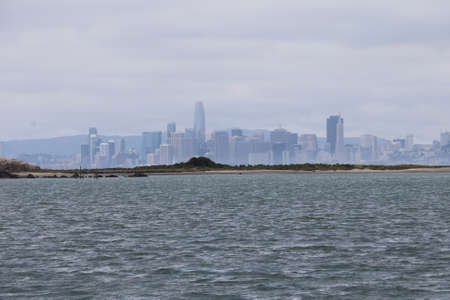 Sailing on a sailboat to Angel island in san francisco bayの写真素材