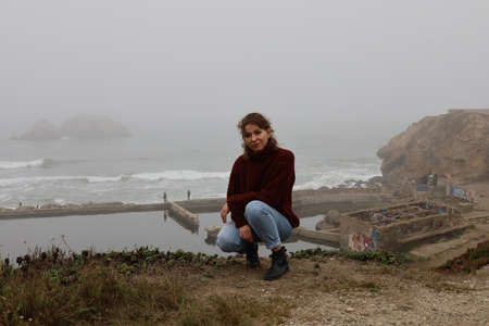 Beautiful Russian model at a beachの写真素材