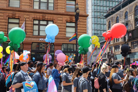 6-10-2022: San Francisco, California: Performers at the San Francisco pride paradeのeditorial素材