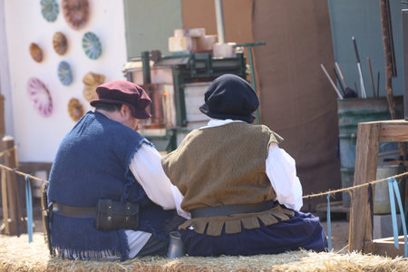 9-11-2022: Hollister, California: People in period costumes at a Renaissance faire, Hollister Californiaのeditorial素材