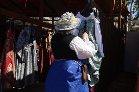 9-11-2022: Hollister, California: People in period costumes at a Renaissance faire, Hollister Californiaのeditorial素材
