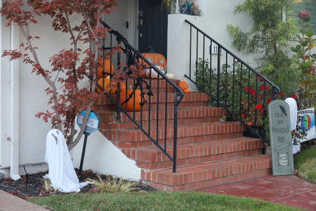 11-1-2022: Burlingame, California: Halloween decorations on streets