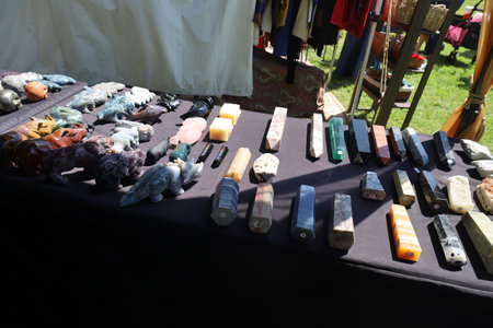 4-15-2023: Visalia, California: Vendors and art in period costumes at a Renaissance Faireのeditorial素材