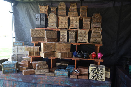 4-15-2023: Visalia, California: Vendors and art in period costumes at a Renaissance Faireのeditorial素材