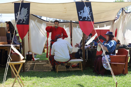 4-15-2023: Visalia, California: People in period costumes at a Renaissance Faire