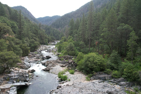 Aerial view of  Love Falls at Eureka Plumas Forest, Lake Basin, Californiaの写真素材