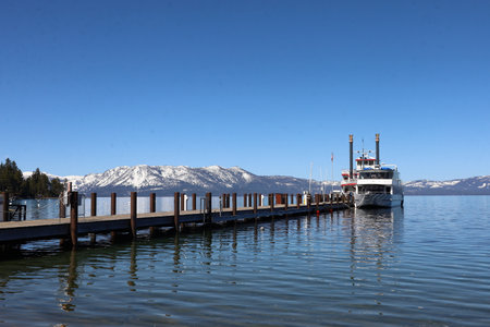 4-18-2024: Lake Tahoe, California: Photo of Lake Tahoe California, in the summer, Marina and tourist boatsの写真素材