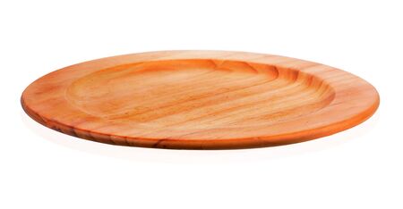 wooden plate on white backgroundの写真素材