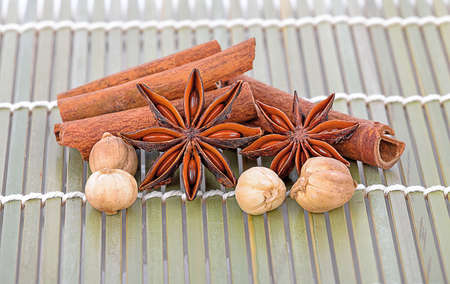 Various seasonings on white background