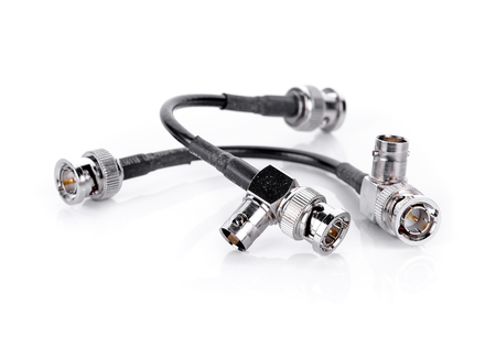 bnc connector3 way  isolated on white backgroundの写真素材