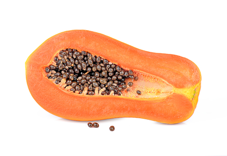 Papaya slice isolated on white backgroound.の写真素材