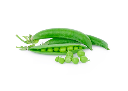 green snap peas isolated on whiteの写真素材