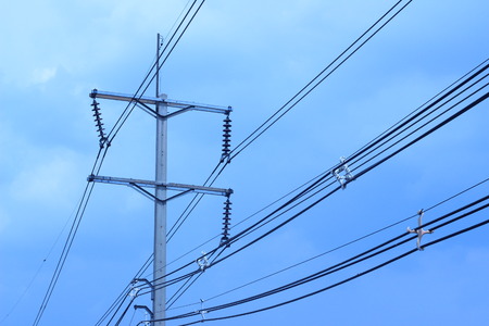 Electric pole with sky as backgroundの写真素材