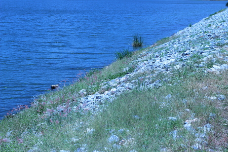 Reservoir with water and clouds are beautifulの写真素材