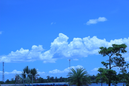 Reservoir with water and clouds are beautifulの写真素材