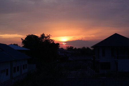 Thailand beautiful sunset in the communityの写真素材